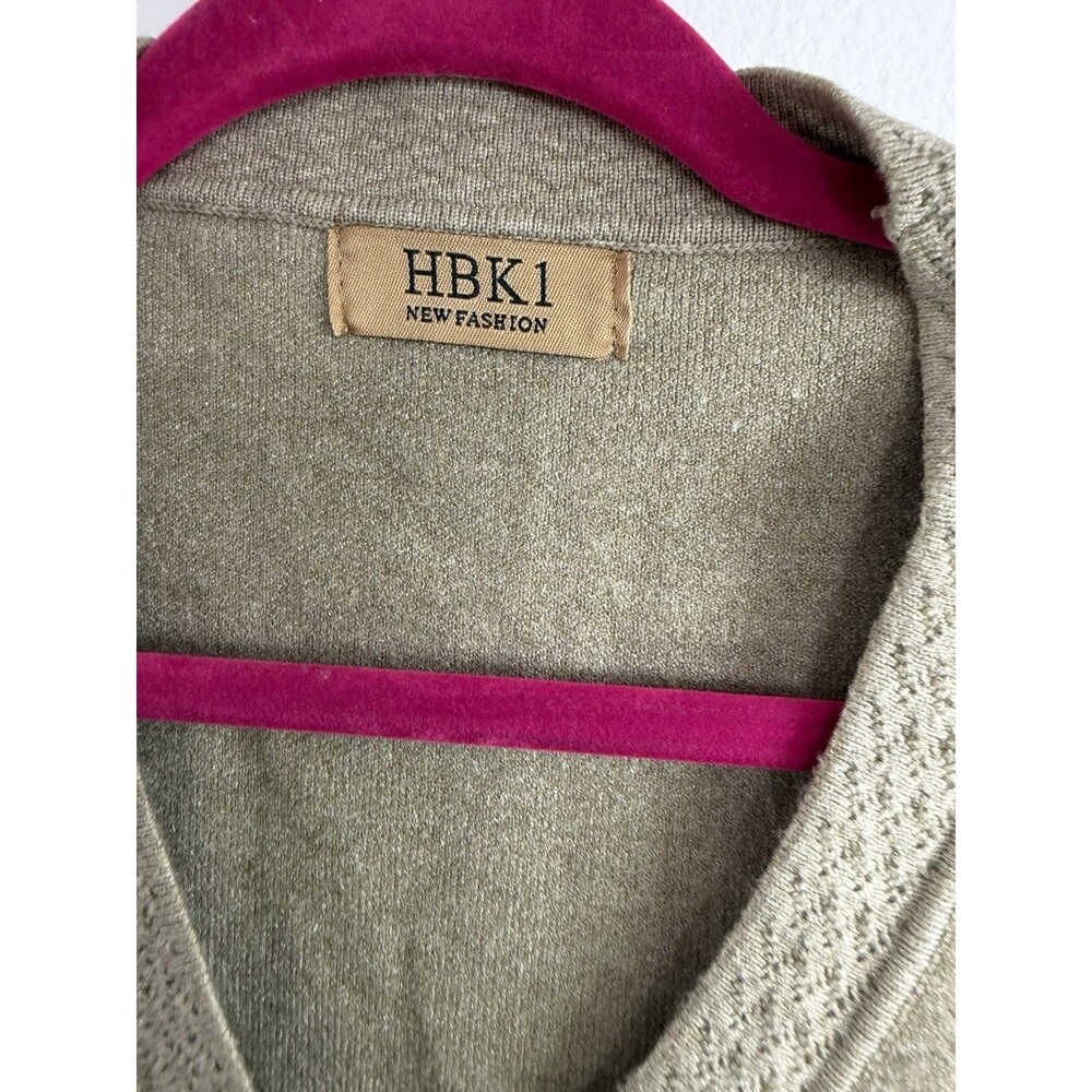Oatmeal Heathered knit Cardigan Boho Sweater Grandma Bottoms Front Pockets L - Picture 7 of 14